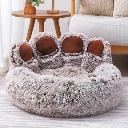 Cozy Plush Pet Bed with Paw Print – Non-Slip, All-Season Comfort for Cats & Dogs