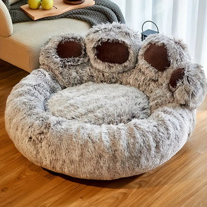 Cozy Plush Pet Bed with Paw Print – Non-Slip, All-Season Comfort for Cats & Dogs